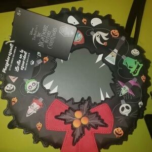 Disney Loungefly Nightmare Before Christmas Black and Red Wreath Purse